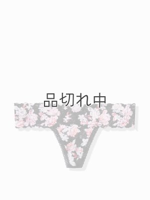 画像1: 【Victoria's Secret PINK/ヴィクトリアシークレットピンク】So Soft Lace Thong ショーツ(XS)：ピュアブラック/ピンクウォーターリリー