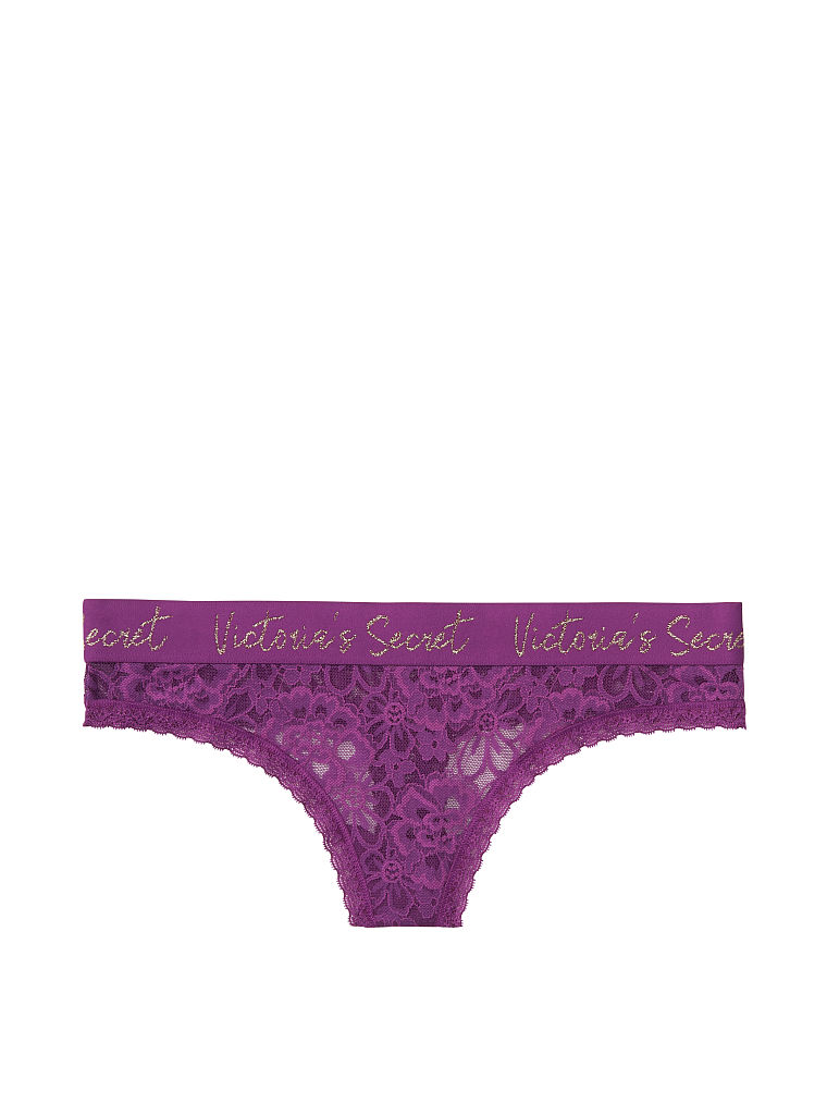 画像1: 【Victoria's Secret/ヴィクトリアシークレット】Script Logo Thong Panty ショーツ(XS)：パープル