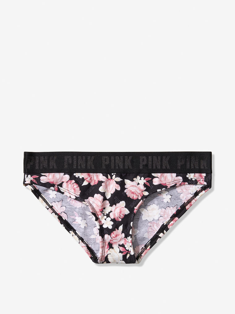 画像1: 【Victoria's Secret PINK/ヴィクトリアシークレットピンク】Logo Bikini ショーツ(XS)：ブラック/フラワー