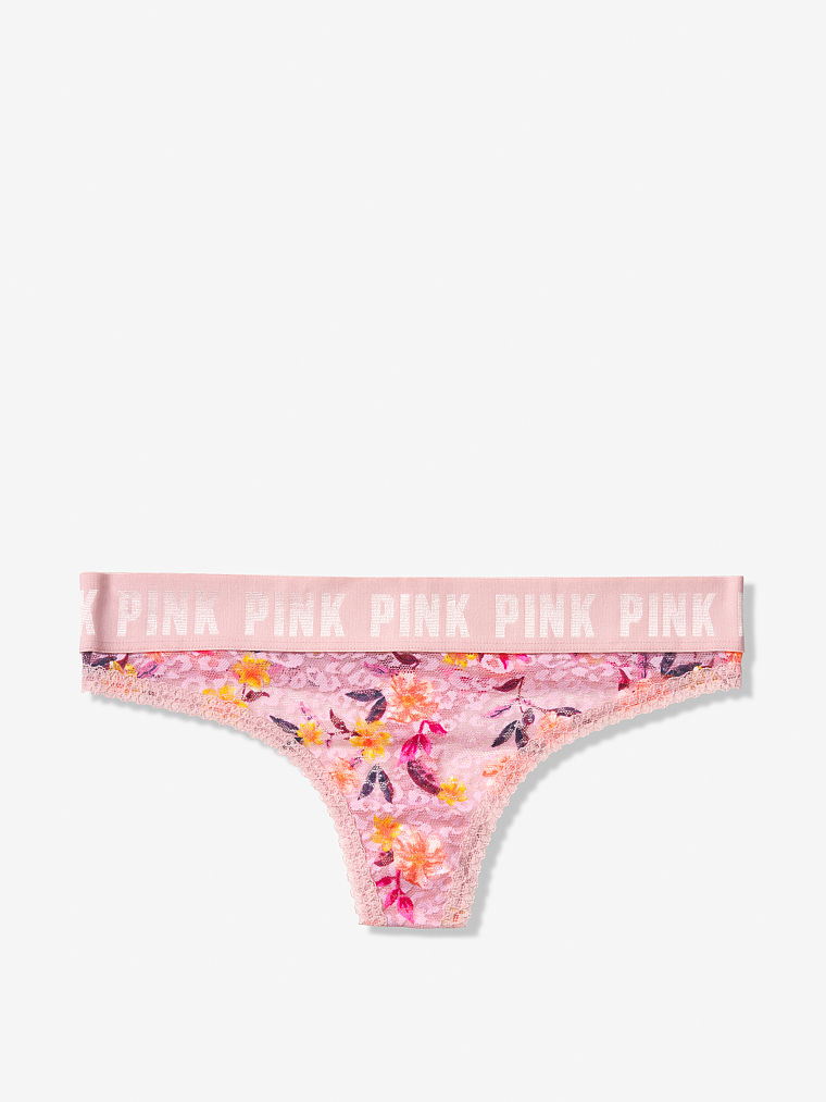 画像1: 【Victoria's Secret PINK/ヴィクトリアシークレットピンク】Lace Logo Thong ショーツ(XS)：ローズフローラル