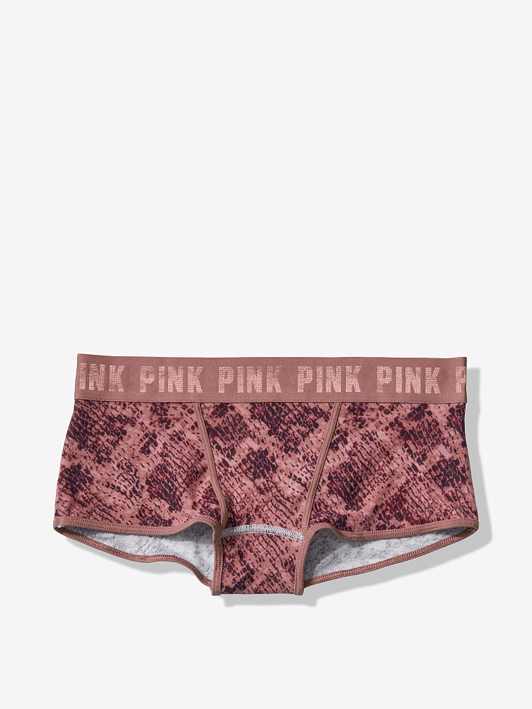 画像1: 【Victoria's Secret PINK/ヴィクトリアシークレットピンク】Logo Boy Short ショーツ(XS)：ココアパウダースネークプリント