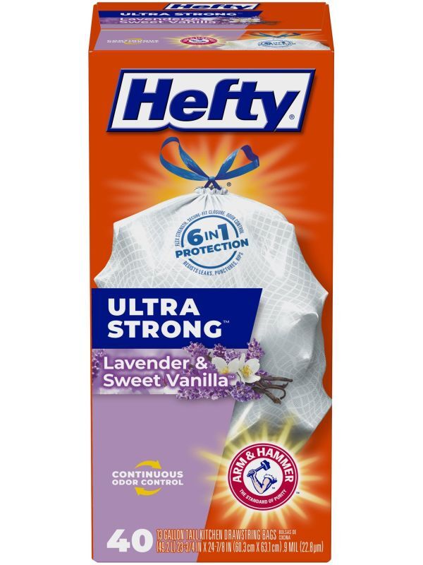 画像1: 【Hefty】香り付きゴミ袋★13ガロン(49L)×40枚：ラベンダー＆スイートバニラ(ひも付き)